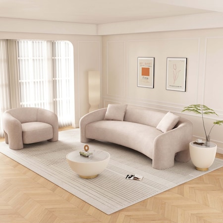 Manhattan Comfort 2-Piece Modern Sylvia Tweed Sofa with Accent Pillows and Accent Chair in Gold Dust 2-SFAC1770-GD